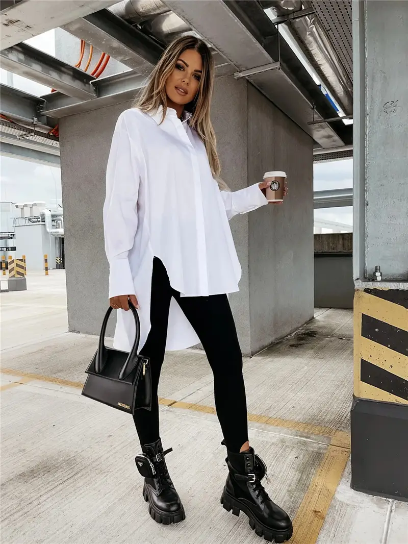 Long Sleeve Button Down Shirt for Women Black — feature 3