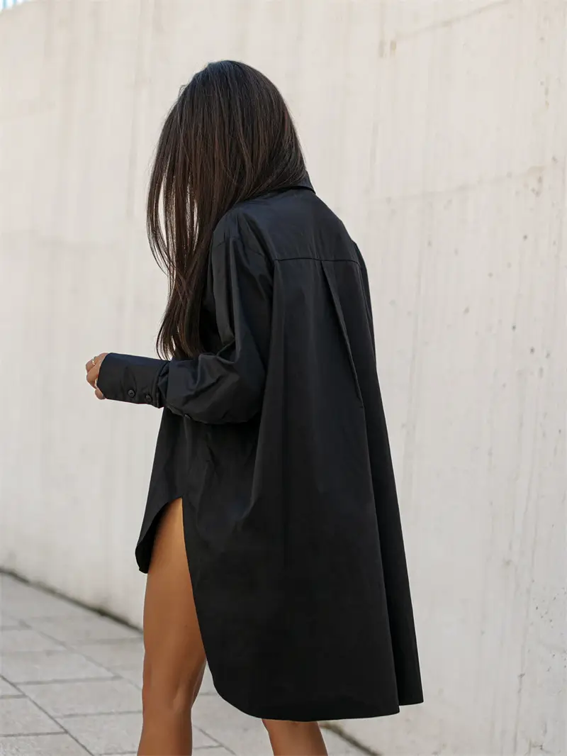 Long Sleeve Button Down Shirt for Women Black — feature 7