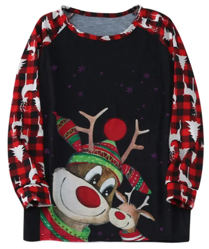 Christmas Couple Pajama Set Black Red Deer Print