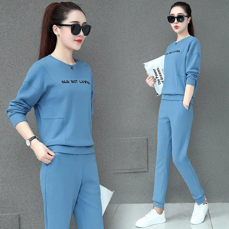 Women Blue Crossbody Sweatpants Set Spring Autumn 2021 - Image 9