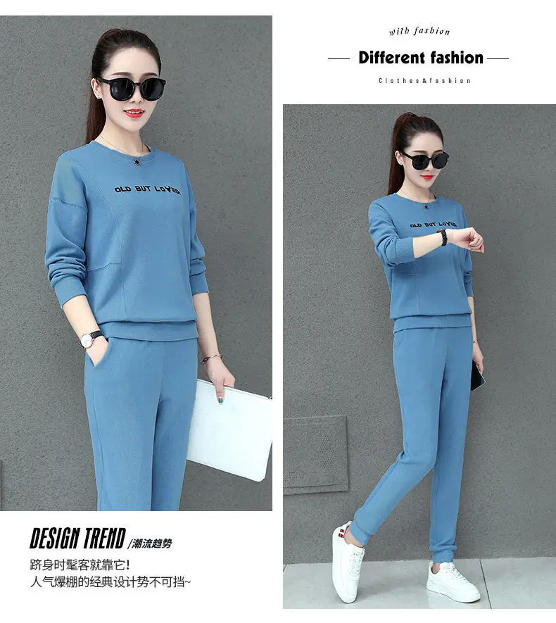 Women Blue Crossbody Sweatpants Set Spring Autumn 2021 — feature 16