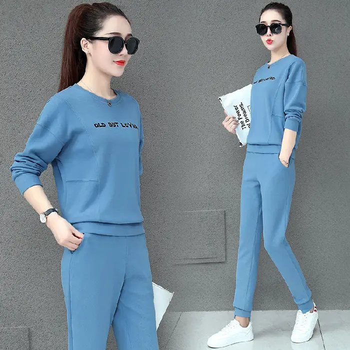 Women Blue Crossbody Sweatpants Set Spring Autumn 2021 - Image 5