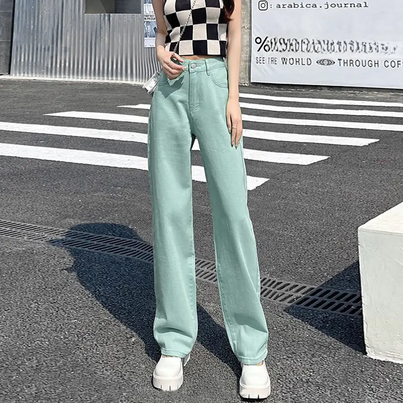 Women High Waist Straight Leg Jeans Light Blue Wide Leg Pants - Image 11
