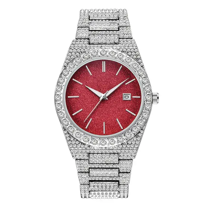 Hip Hop Men Diamond Gold Watch Blue Dial Date Display - Image 6