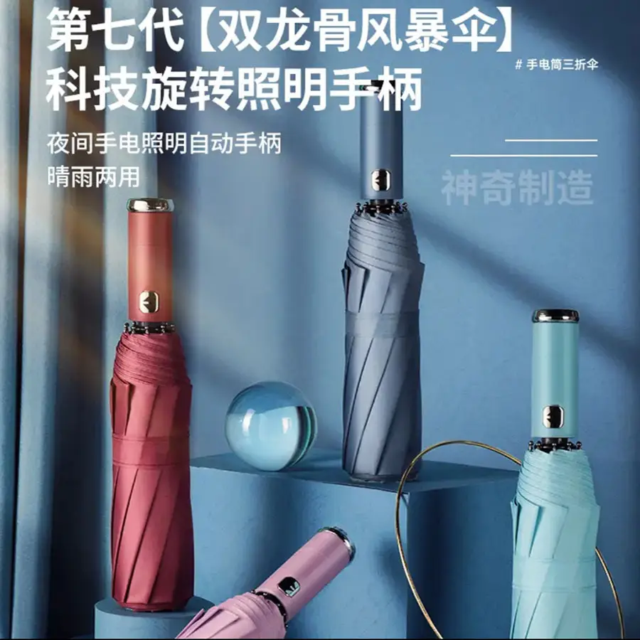 Rotatable Flashlight Umbrella with 8-Storm Protection