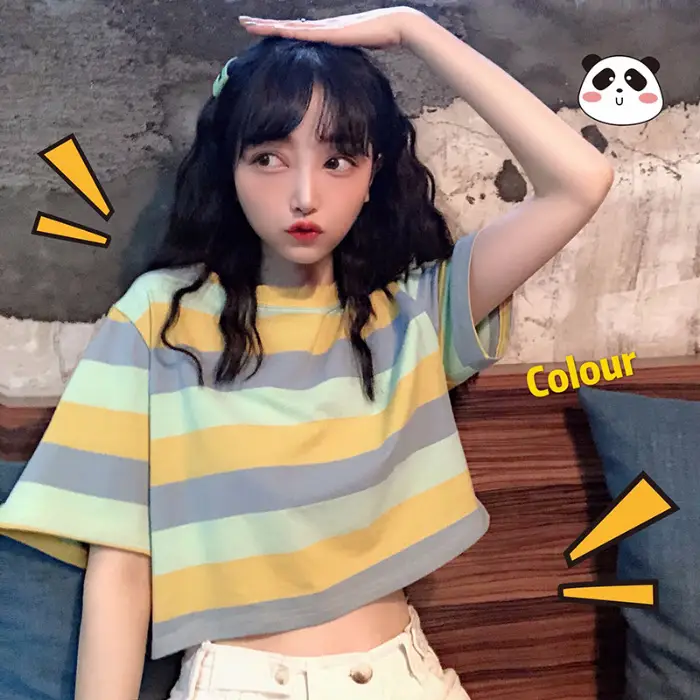 Korean Style Rainbow Stripes Short Sleeve T-Shirt — feature 10