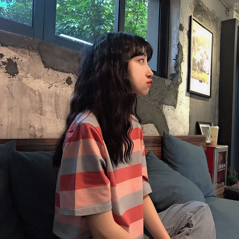 Korean Style Rainbow Stripes Short Sleeve T-Shirt — feature 7
