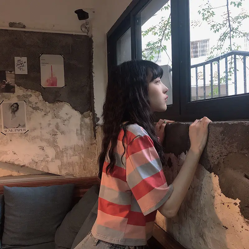 Korean Style Rainbow Stripes Short Sleeve T-Shirt — feature 9