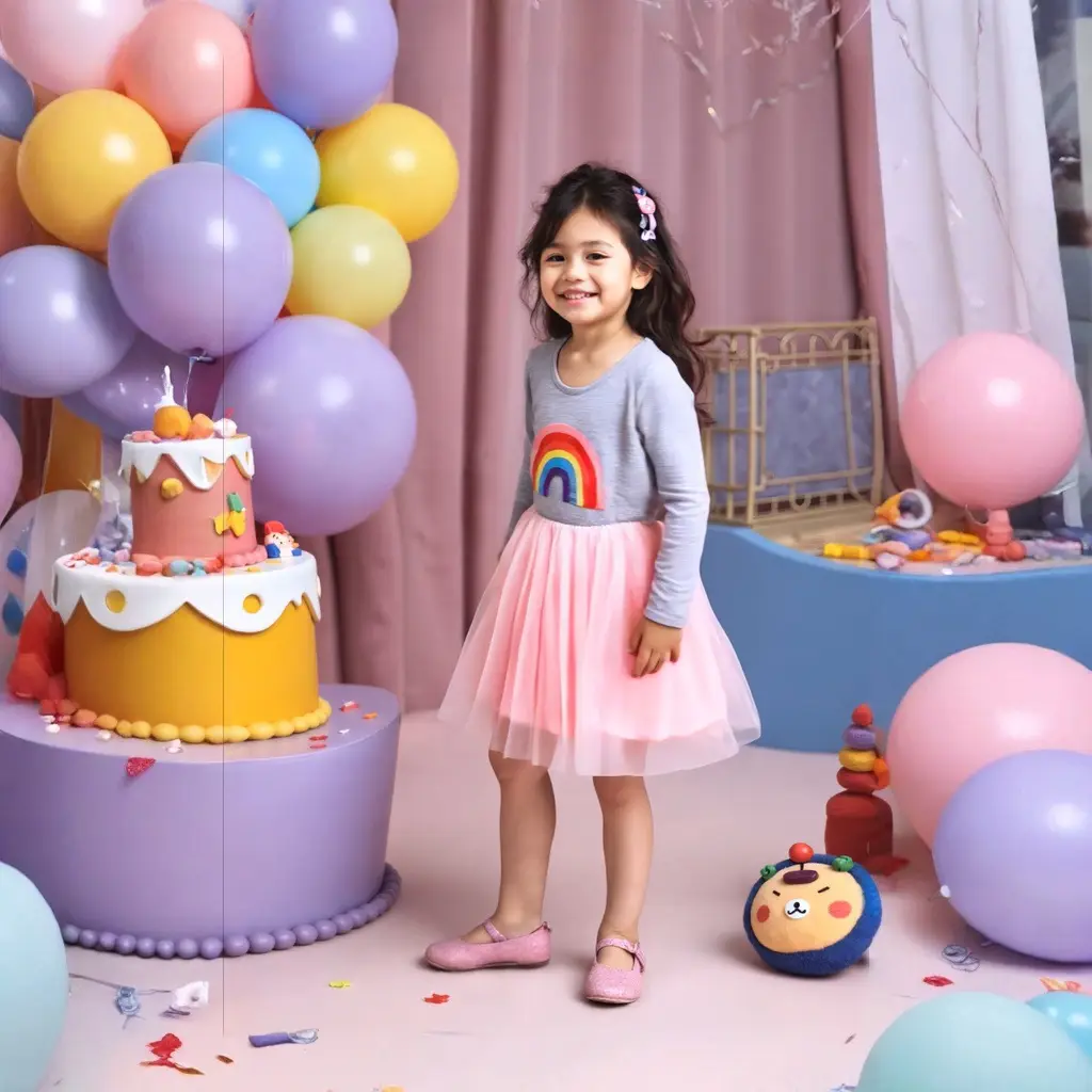 Girls Rainbow Beaded Long Sleeve Dress Mesh