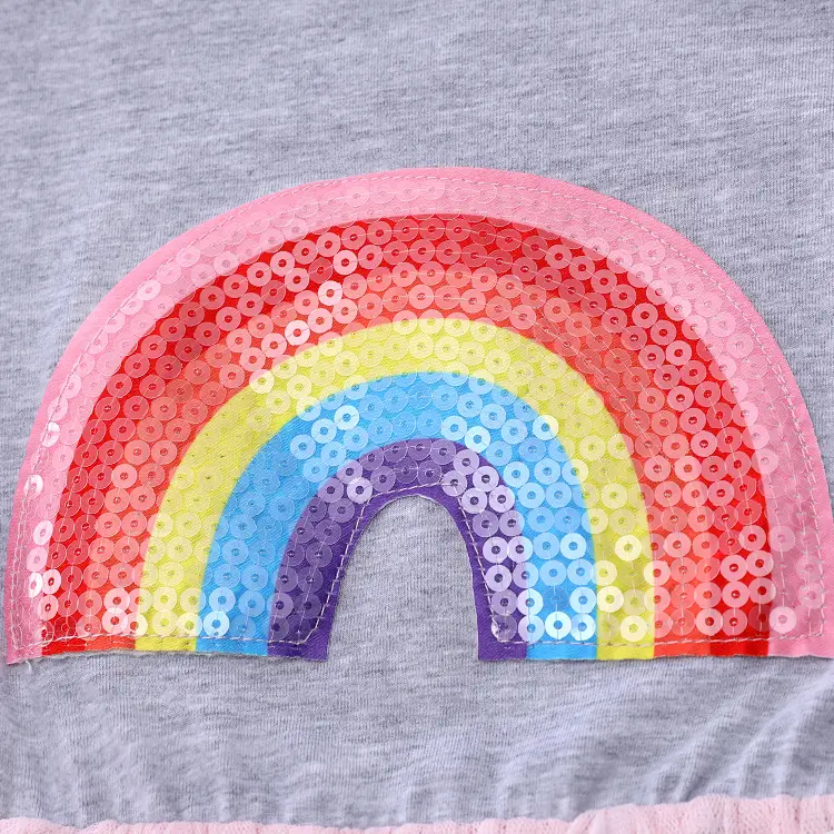 Girls Rainbow Beaded Long Sleeve Dress Mesh