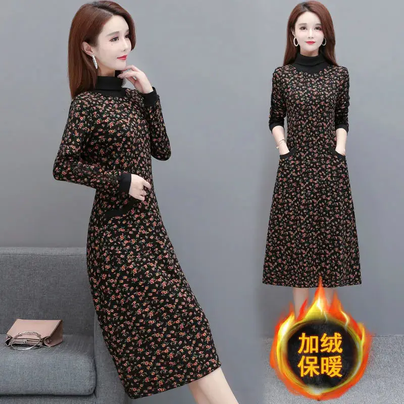 Fleece Lined Floral Gown for Women Winter Warm - Image 6