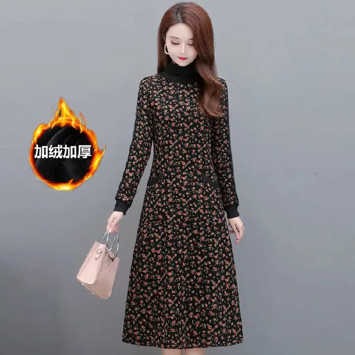 Fleece Lined Floral Gown for Women Winter Warm - Image 2