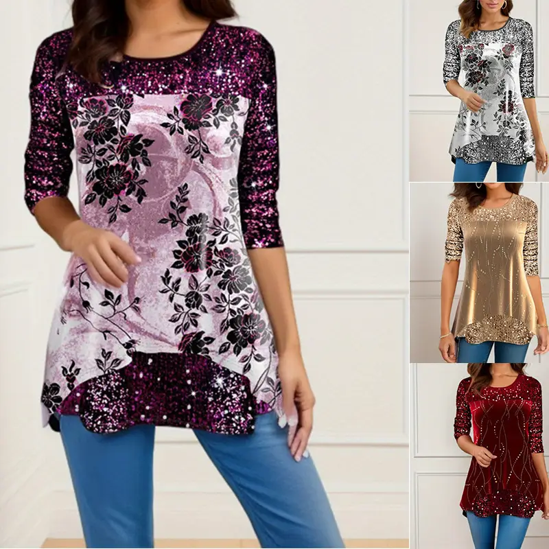 Women's Printed Round Neck T-Shirt Autumn Winter - Image 5