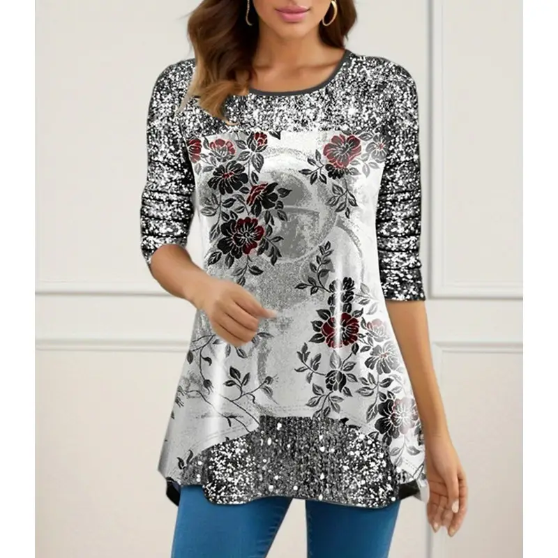 Women's Printed Round Neck T-Shirt Autumn Winter - Image 6