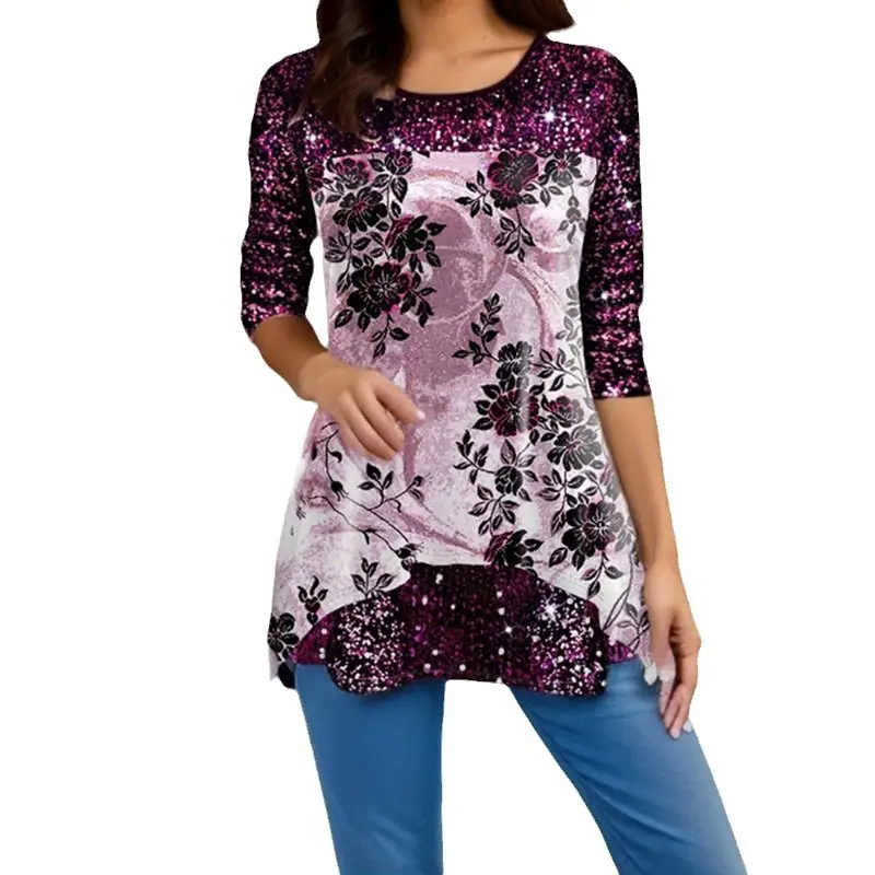 Women's Printed Round Neck T-Shirt Autumn Winter - Image 9
