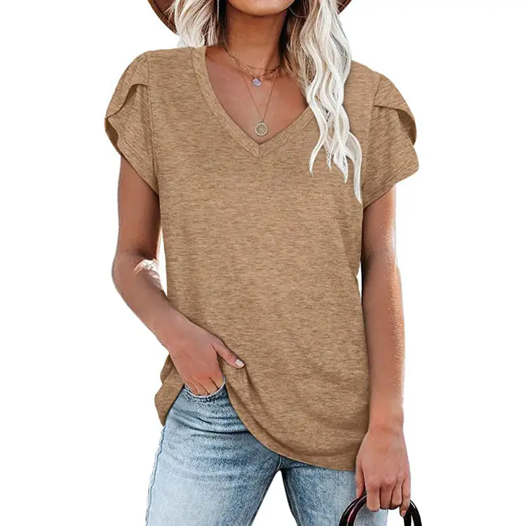 Women Maroon Butterfly Sleeve T-Shirt Casual Short Sleeve - Image 11
