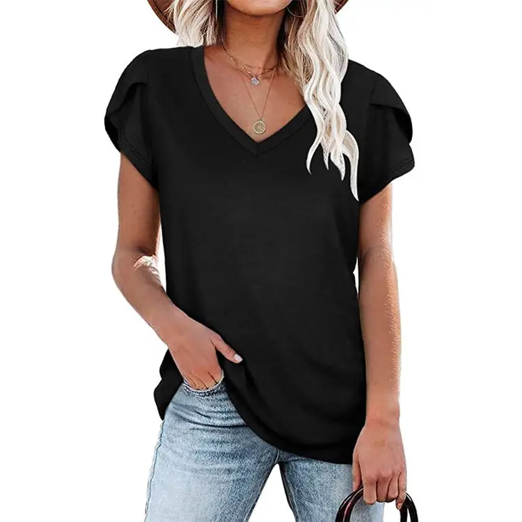 Women Maroon Butterfly Sleeve T-Shirt Casual Short Sleeve - Image 13