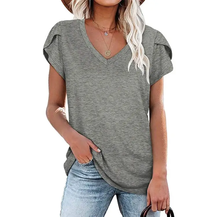 Women Maroon Butterfly Sleeve T-Shirt Casual Short Sleeve - Image 3