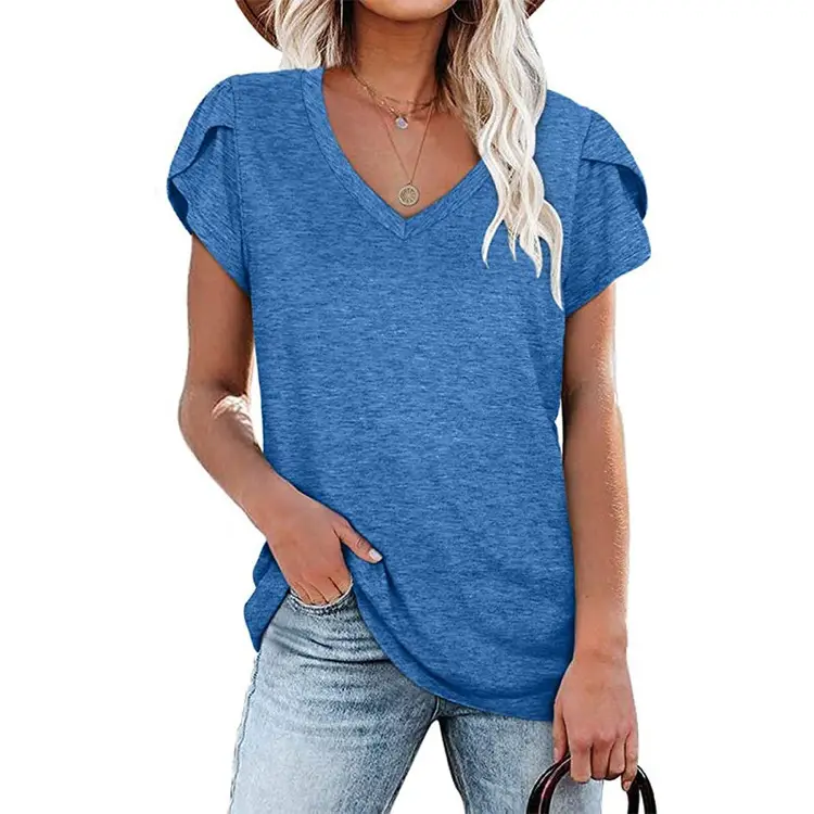 Women Maroon Butterfly Sleeve T-Shirt Casual Short Sleeve - Image 8