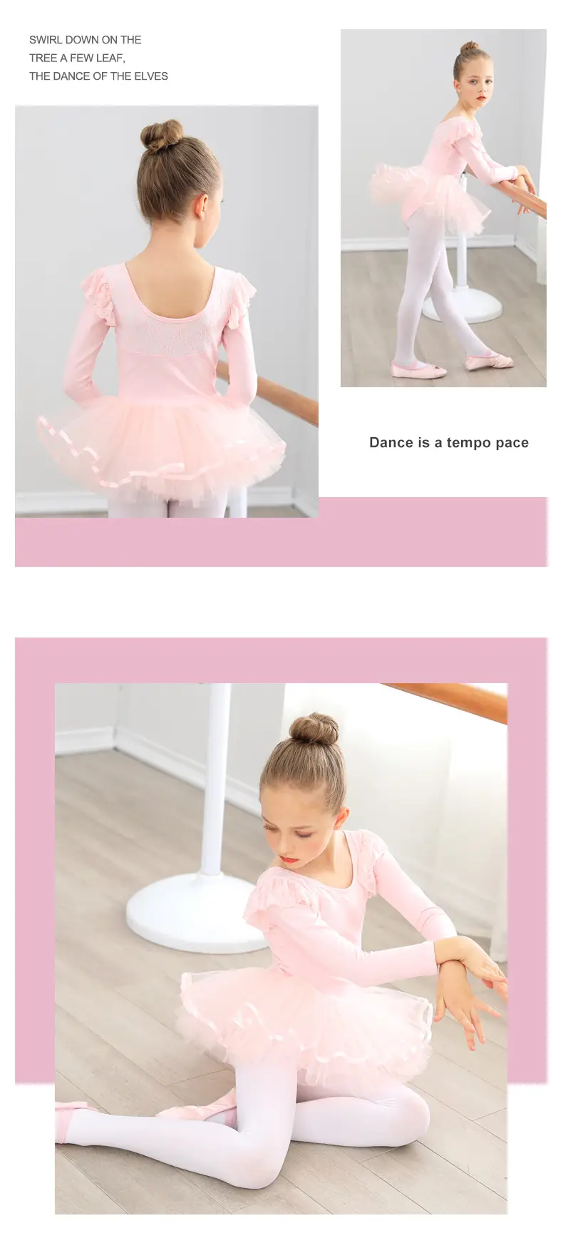 Children's Long Sleeve Ballet Dress Pink Tulle — feature 7