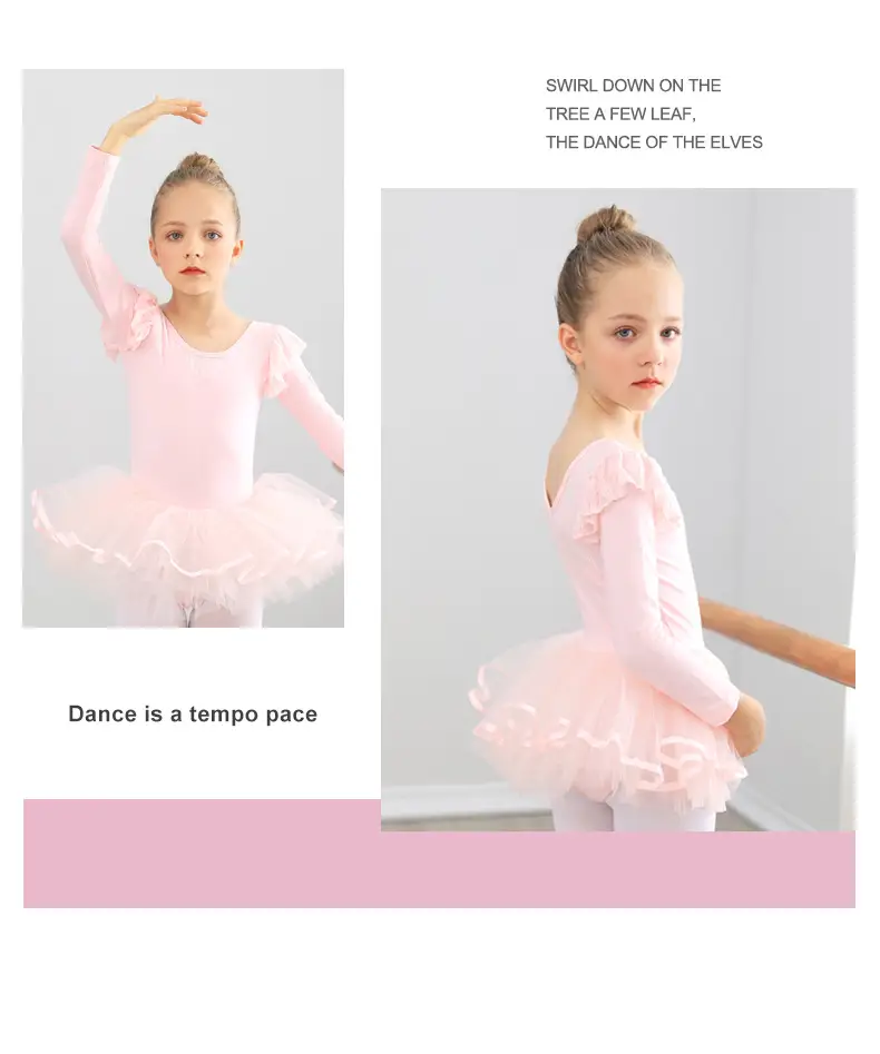 Children's Long Sleeve Ballet Dress Pink Tulle — feature 8