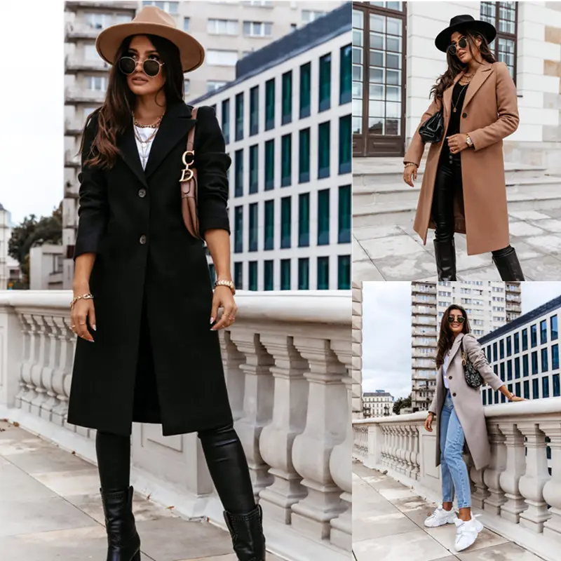 Women's Black Long Sleeve Tweed Coat Suit with Collar - Image 3