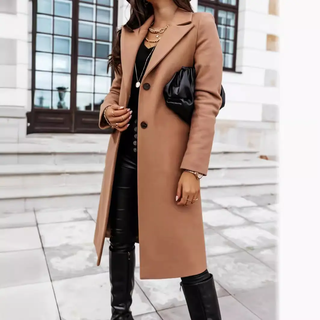 Women's Black Long Sleeve Tweed Coat Suit with Collar - Image 6