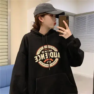 Women's Red Hooded Sweatshirt Fleece Lined Long Sleeve
