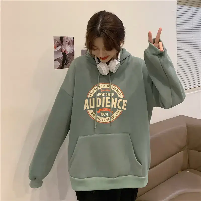 Women's Red Hooded Sweatshirt Fleece Lined Long Sleeve — feature 14