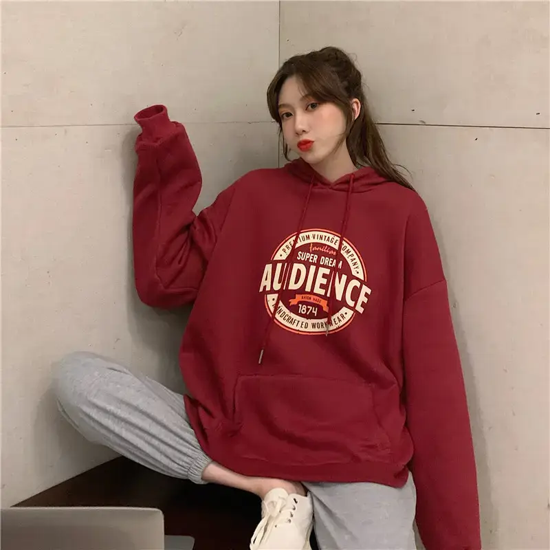 Women's Red Hooded Sweatshirt Fleece Lined Long Sleeve — feature 18