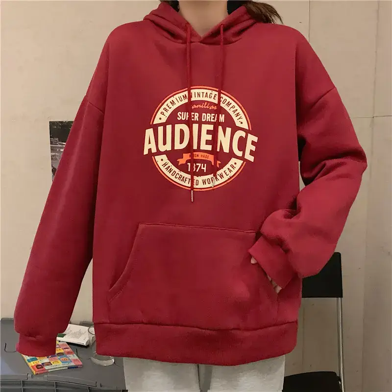 Women's Red Hooded Sweatshirt Fleece Lined Long Sleeve — feature 19