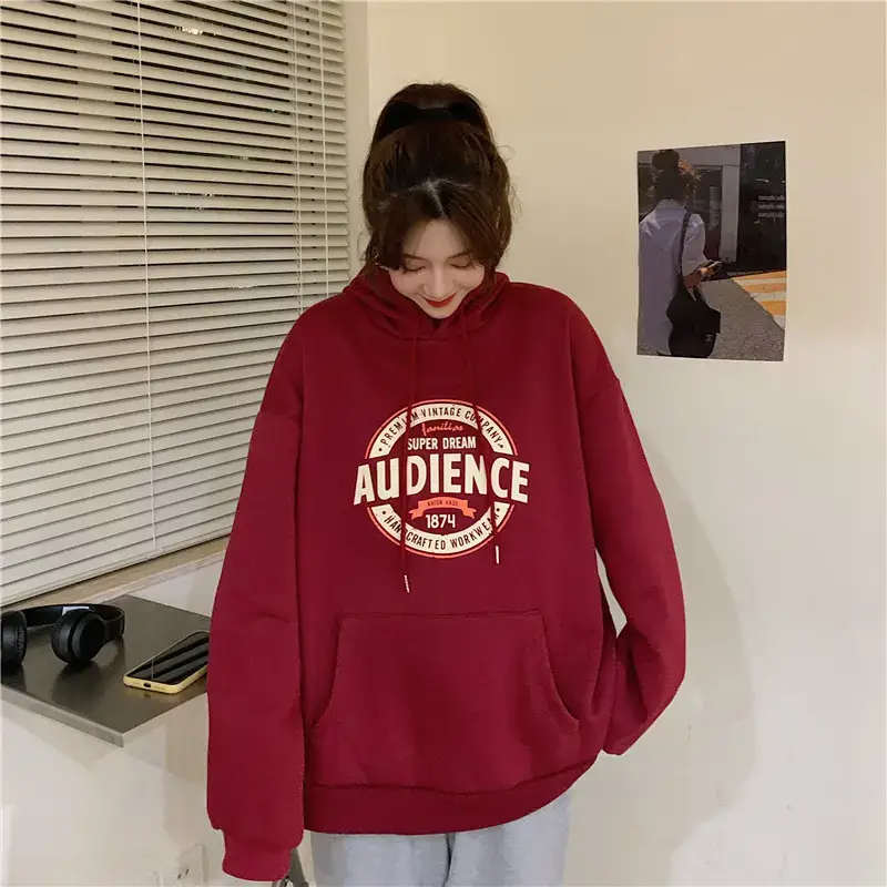 Women's Red Hooded Sweatshirt Fleece Lined Long Sleeve — feature 23