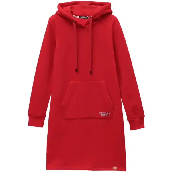 Women Green Hooded Fleece Mid-Length Sweater 2020 - Image 8