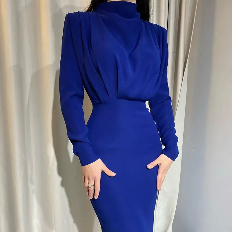 2024 Women's Light Blue Long Sleeve Waist-Cinching Dress - Image 9