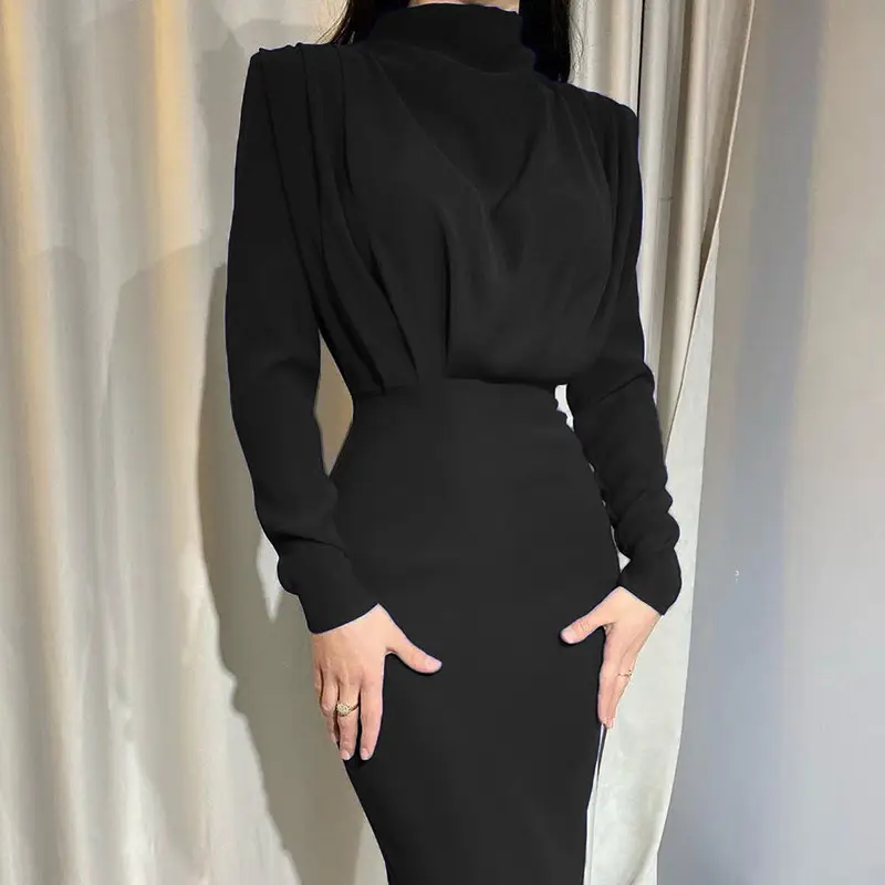 2024 Women's Light Blue Long Sleeve Waist-Cinching Dress - Image 3