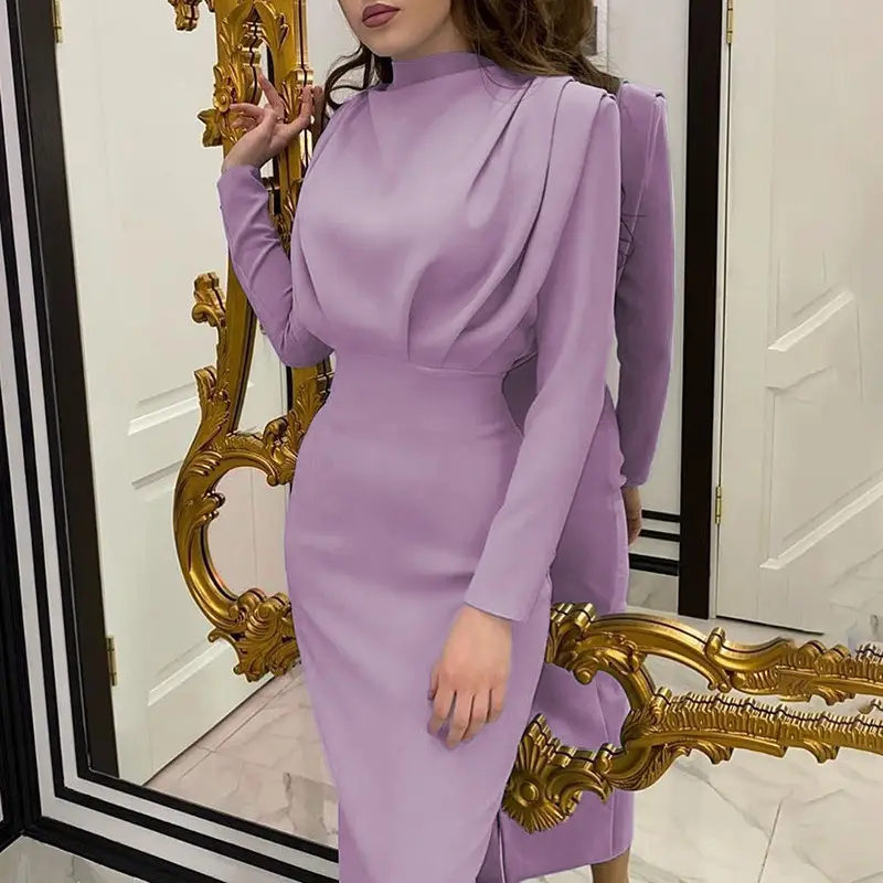2024 Women's Light Blue Long Sleeve Waist-Cinching Dress - Image 6