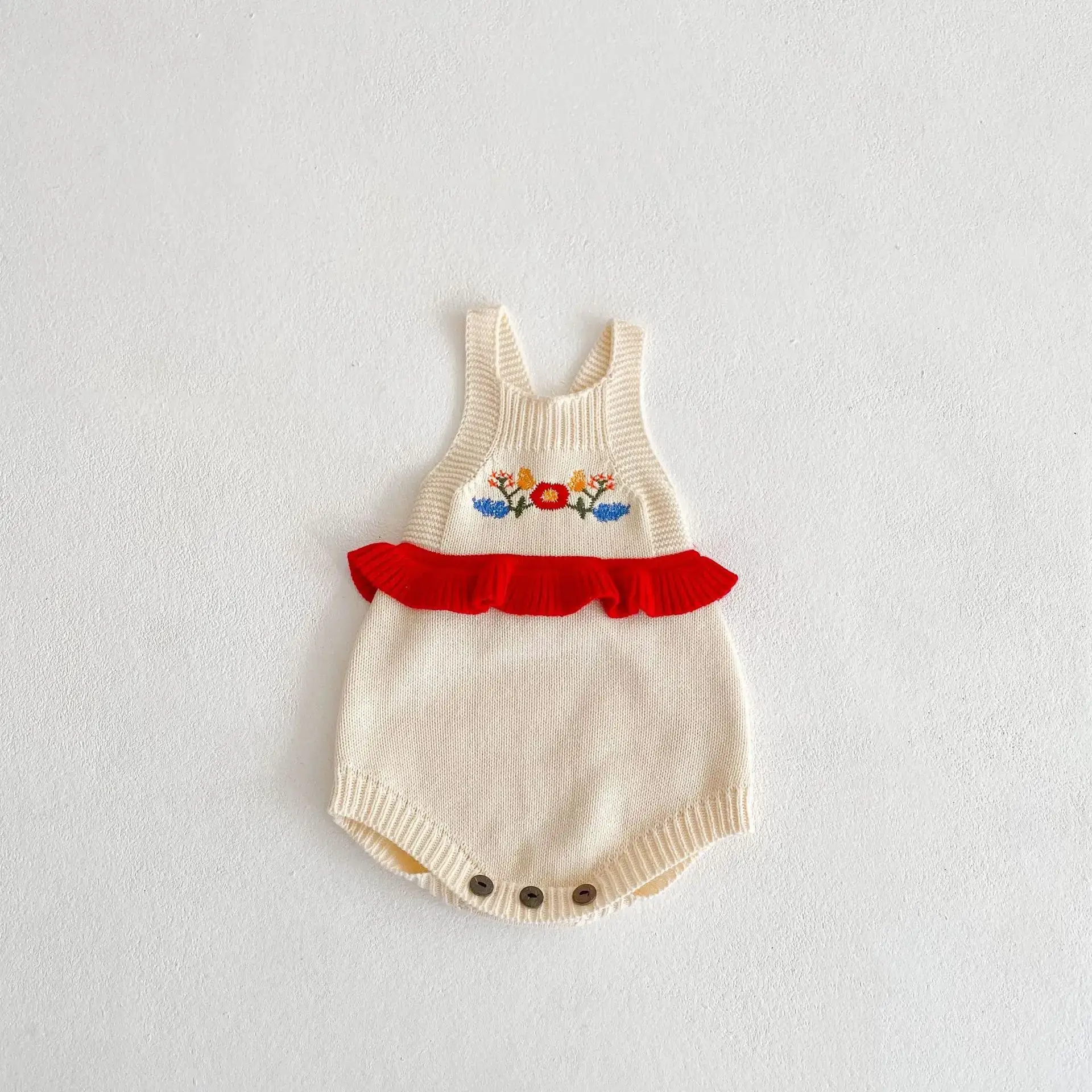 2-Piece Baby Fungus Embroidered Romper Suit Red White Green