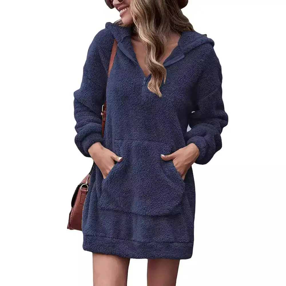 Women Velvet Hooded Zipper Pants Sweatshirt Jacket Grey - Image 7