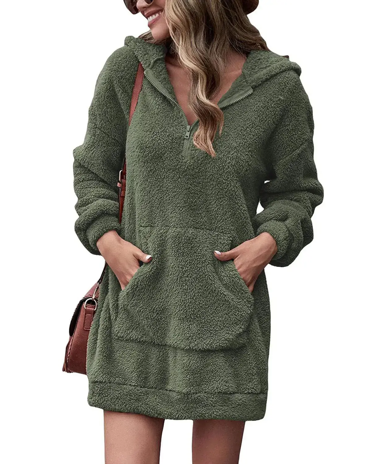 Women Velvet Hooded Zipper Pants Sweatshirt Jacket Grey - Image 2