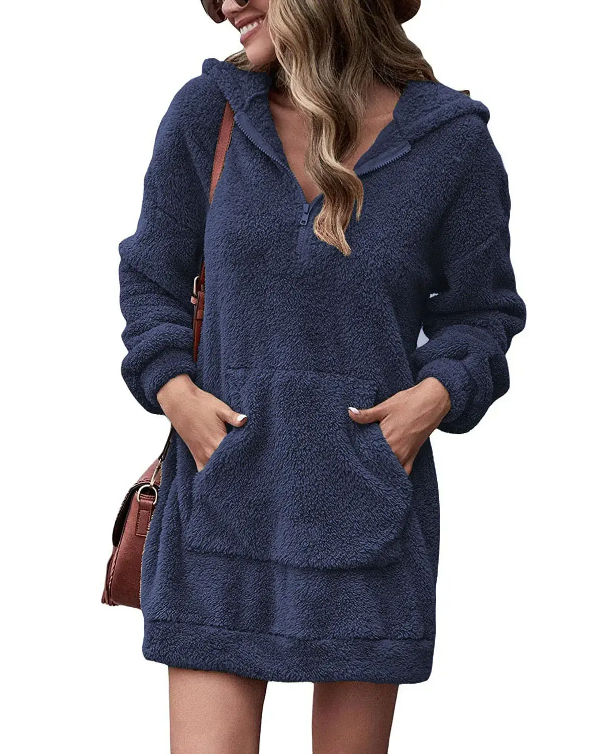 Women Velvet Hooded Zipper Pants Sweatshirt Jacket Grey - Image 4