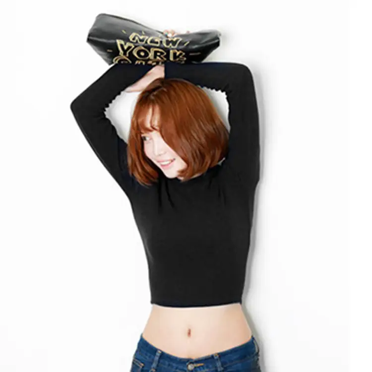 Women's Black Long Sleeve Crop Top Slim Fit Cotton - Image 12