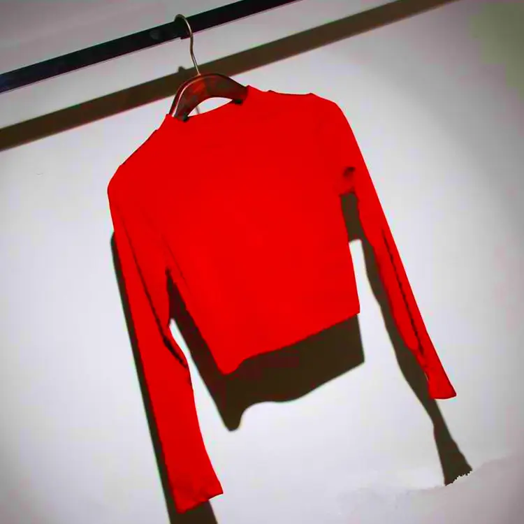Women's Black Long Sleeve Crop Top Slim Fit Cotton - Image 3