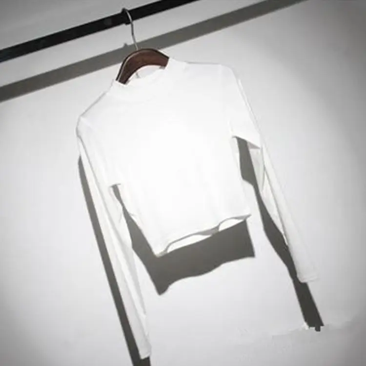 Women's Black Long Sleeve Crop Top Slim Fit Cotton - Image 4