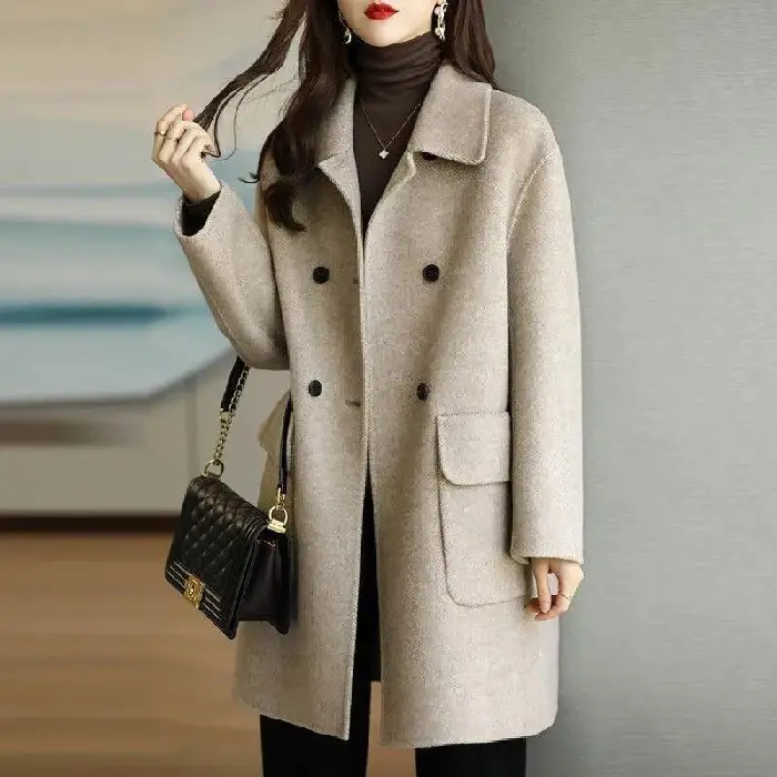 Women Woolen Coat Mid-Length Warm Winter Coat - Image 4