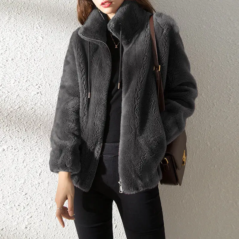 Women's Fleece Lined Winter Coat with Zipper & Vertical Collar - Image 9