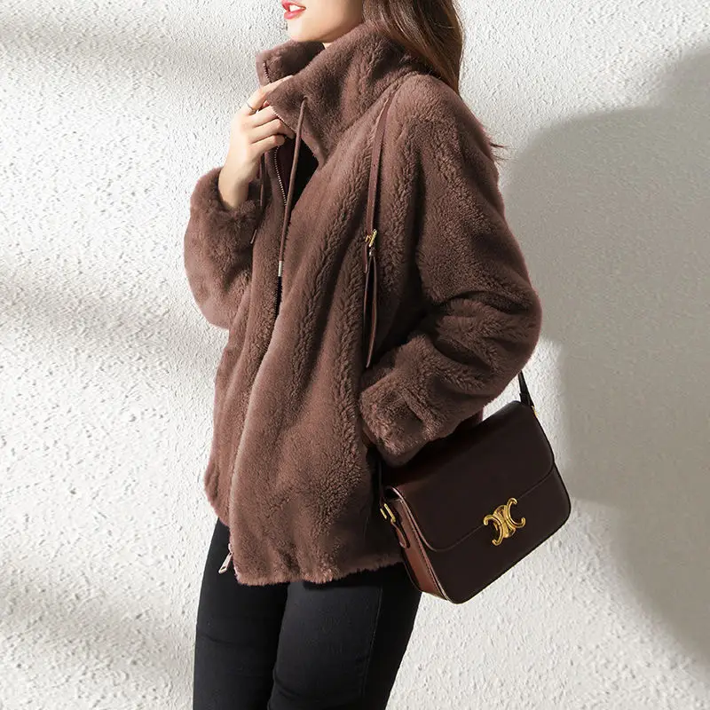 Women's Fleece Lined Winter Coat with Zipper & Vertical Collar — feature 13