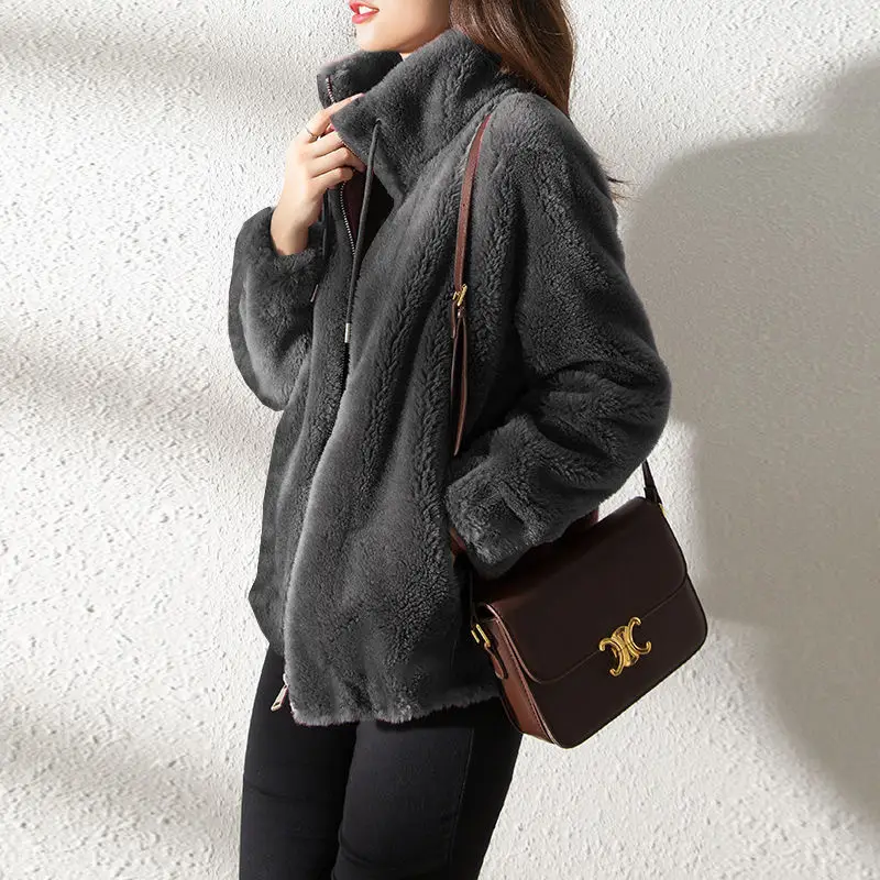 Women's Fleece Lined Winter Coat with Zipper & Vertical Collar — feature 14