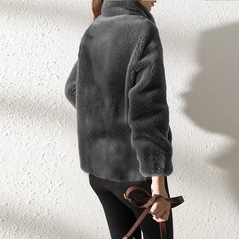 Women's Fleece Lined Winter Coat with Zipper & Vertical Collar — feature 29