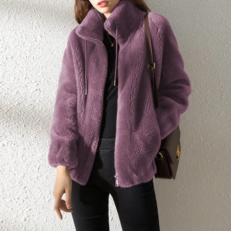Women's Fleece Lined Winter Coat with Zipper & Vertical Collar — feature 6
