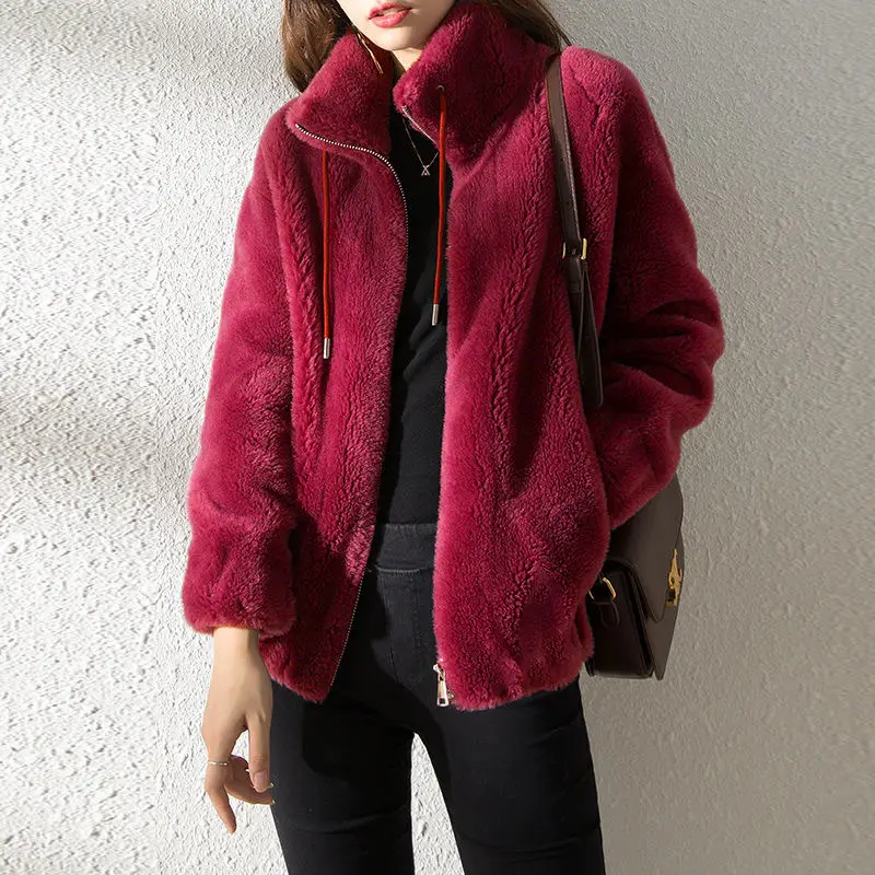 Women's Fleece Lined Winter Coat with Zipper & Vertical Collar — feature 7